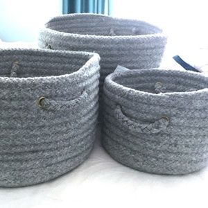 𝅺light Gray Wool Braided Soft Storage Baskets Set